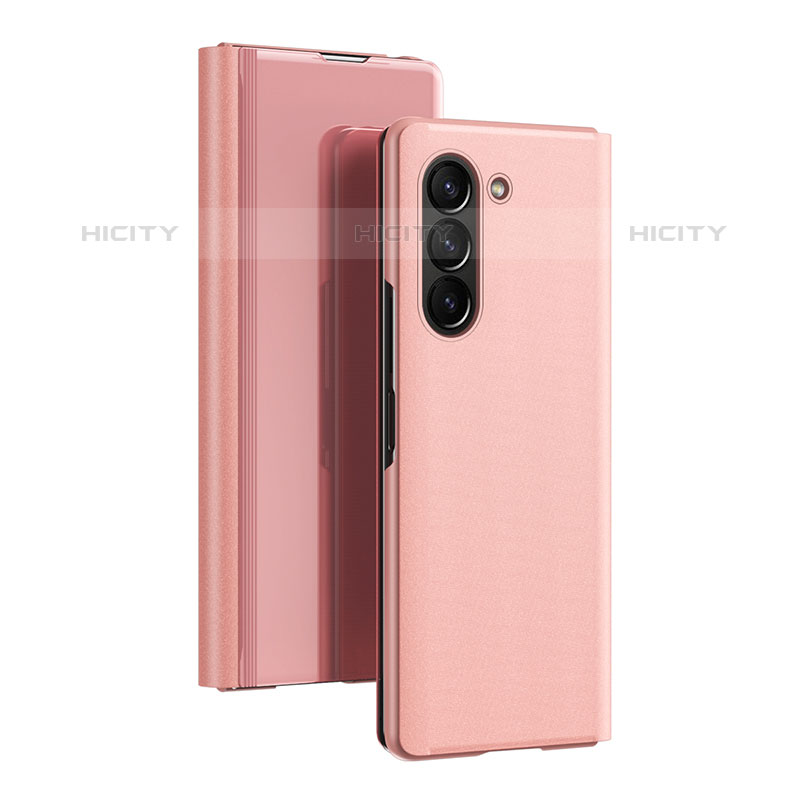 Custodia Portafoglio In Pelle Cover con Supporto Laterale Specchio Cover L01 per Samsung Galaxy Z Fold5 5G Oro Rosa