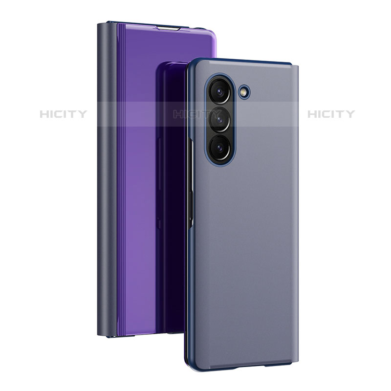 Custodia Portafoglio In Pelle Cover con Supporto Laterale Specchio Cover L01 per Samsung Galaxy Z Fold5 5G Viola