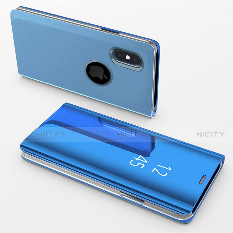 Custodia Portafoglio In Pelle Cover con Supporto Laterale Specchio Cover L02 per Apple iPhone Xs Blu