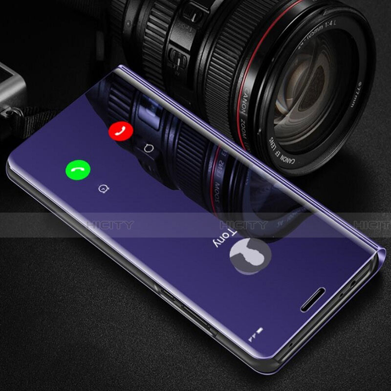 Custodia Portafoglio In Pelle Cover con Supporto Laterale Specchio Cover L02 per Huawei Honor 9X Viola