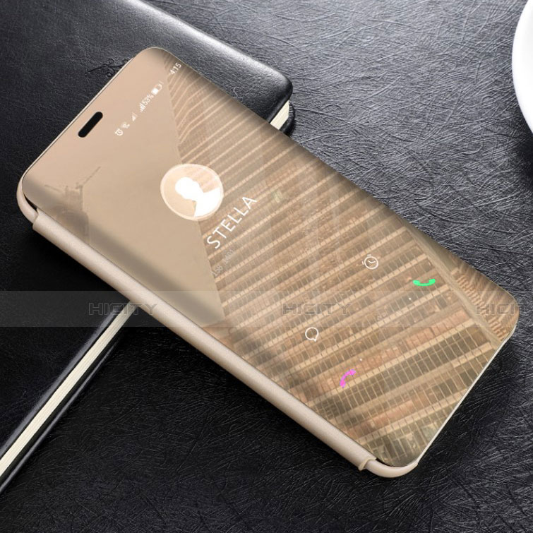 Custodia Portafoglio In Pelle Cover con Supporto Laterale Specchio Cover L02 per Huawei Mate 20 Lite Oro