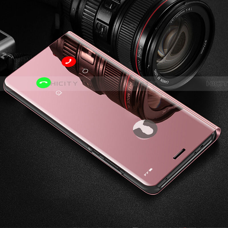 Custodia Portafoglio In Pelle Cover con Supporto Laterale Specchio Cover L02 per Huawei Nova 5i Pro Oro Rosa