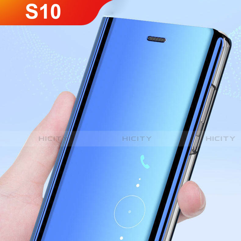 Custodia Portafoglio In Pelle Cover con Supporto Laterale Specchio Cover L02 per Samsung Galaxy S10 5G Blu