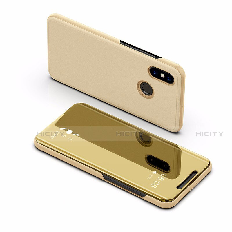 Custodia Portafoglio In Pelle Cover con Supporto Laterale Specchio Cover L02 per Xiaomi Mi Max 3 Oro