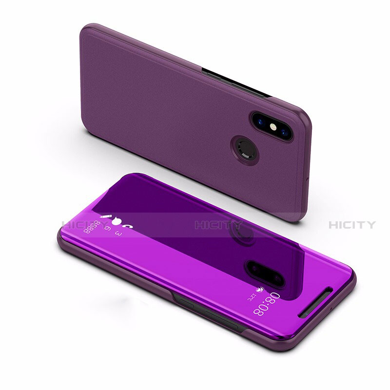 Custodia Portafoglio In Pelle Cover con Supporto Laterale Specchio Cover L02 per Xiaomi Mi Max 3 Viola