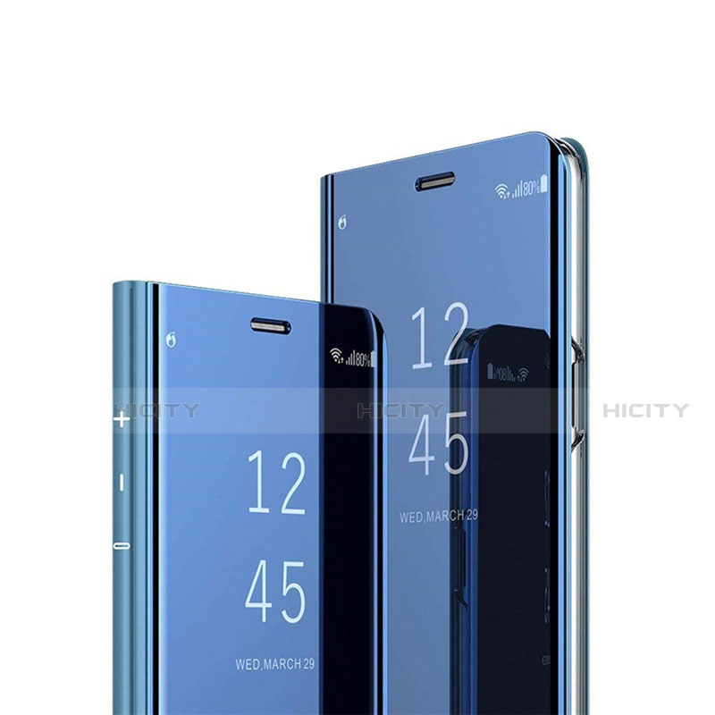 Custodia Portafoglio In Pelle Cover con Supporto Laterale Specchio Cover L02 per Xiaomi Redmi 9 Blu