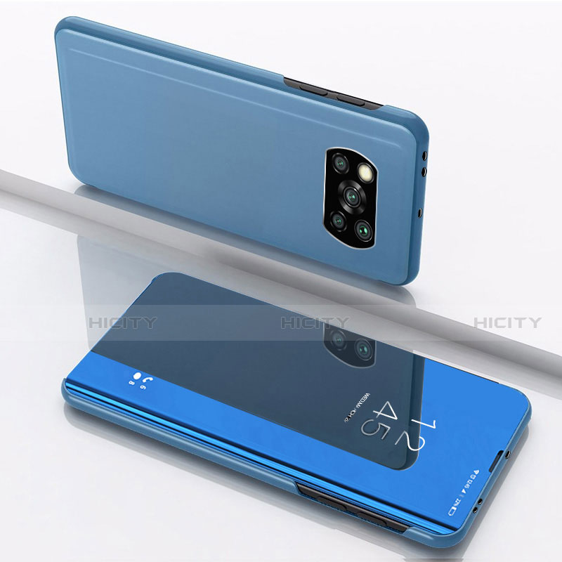 Custodia Portafoglio In Pelle Cover con Supporto Laterale Specchio Cover L03 per Xiaomi Poco X3 Blu