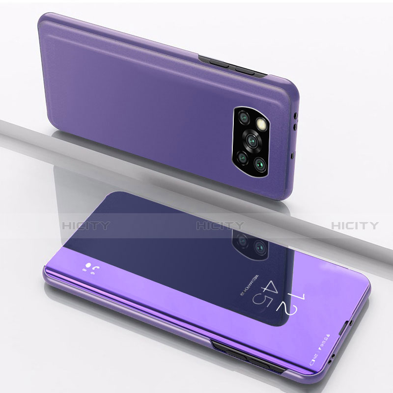 Custodia Portafoglio In Pelle Cover con Supporto Laterale Specchio Cover L03 per Xiaomi Poco X3 Viola