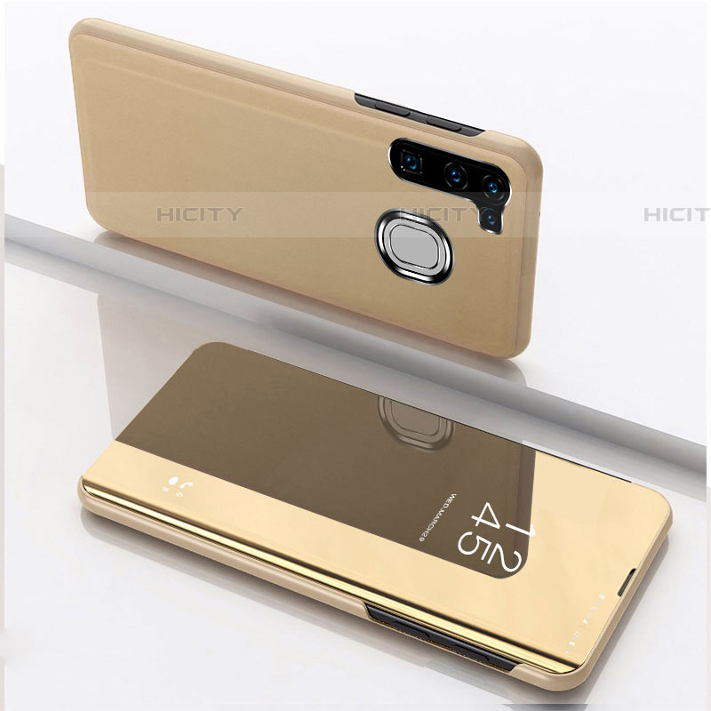 Custodia Portafoglio In Pelle Cover con Supporto Laterale Specchio Cover L04 per Samsung Galaxy A21 European Oro