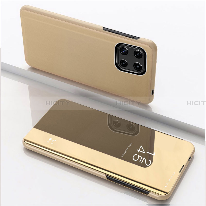 Custodia Portafoglio In Pelle Cover con Supporto Laterale Specchio Cover L04 per Samsung Galaxy A22 5G Oro