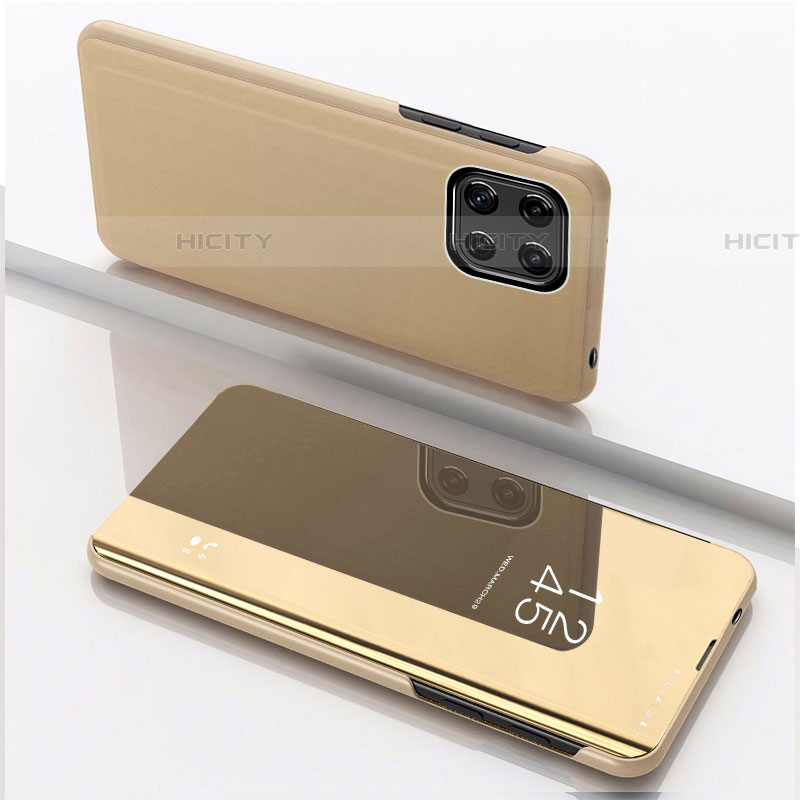 Custodia Portafoglio In Pelle Cover con Supporto Laterale Specchio Cover L04 per Samsung Galaxy F42 5G Oro