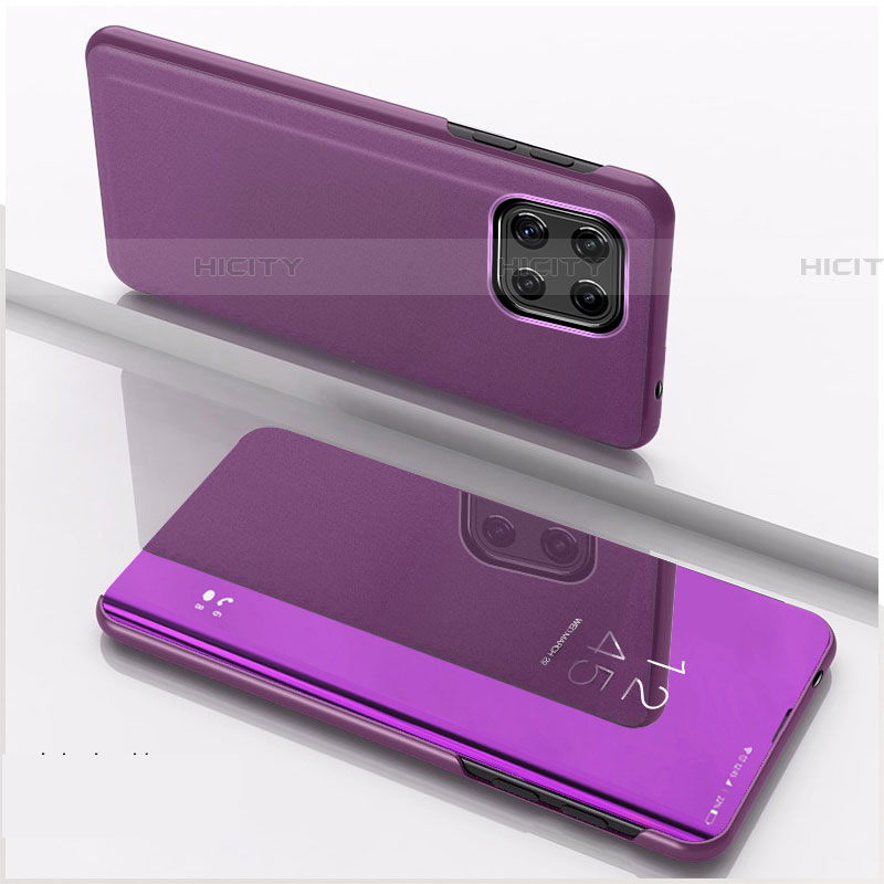 Custodia Portafoglio In Pelle Cover con Supporto Laterale Specchio Cover L04 per Samsung Galaxy F42 5G Viola