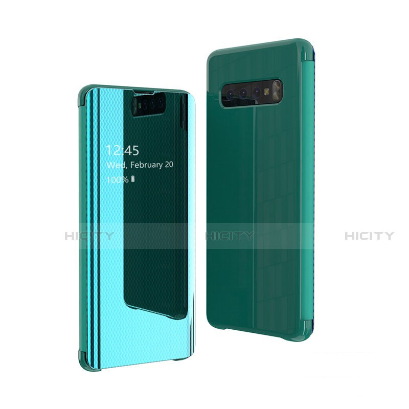 Custodia Portafoglio In Pelle Cover con Supporto Laterale Specchio Cover L05 per Samsung Galaxy S10 Verde