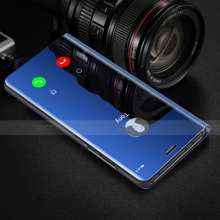 Custodia Portafoglio In Pelle Cover con Supporto Laterale Specchio Cover M01 per Huawei Honor 20 Pro Blu