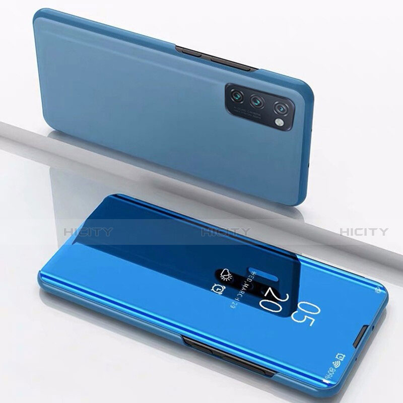 Custodia Portafoglio In Pelle Cover con Supporto Laterale Specchio Cover M02 per Huawei Honor View 30 Pro 5G Blu