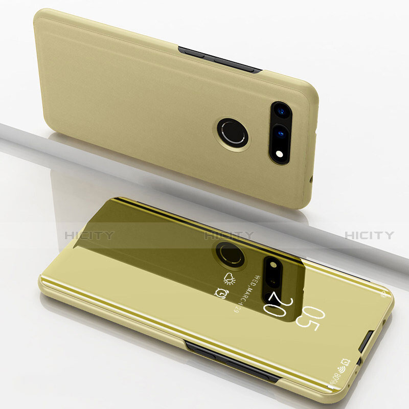 Custodia Portafoglio In Pelle Cover con Supporto Laterale Specchio Cover M03 per Huawei Honor View 20 Oro