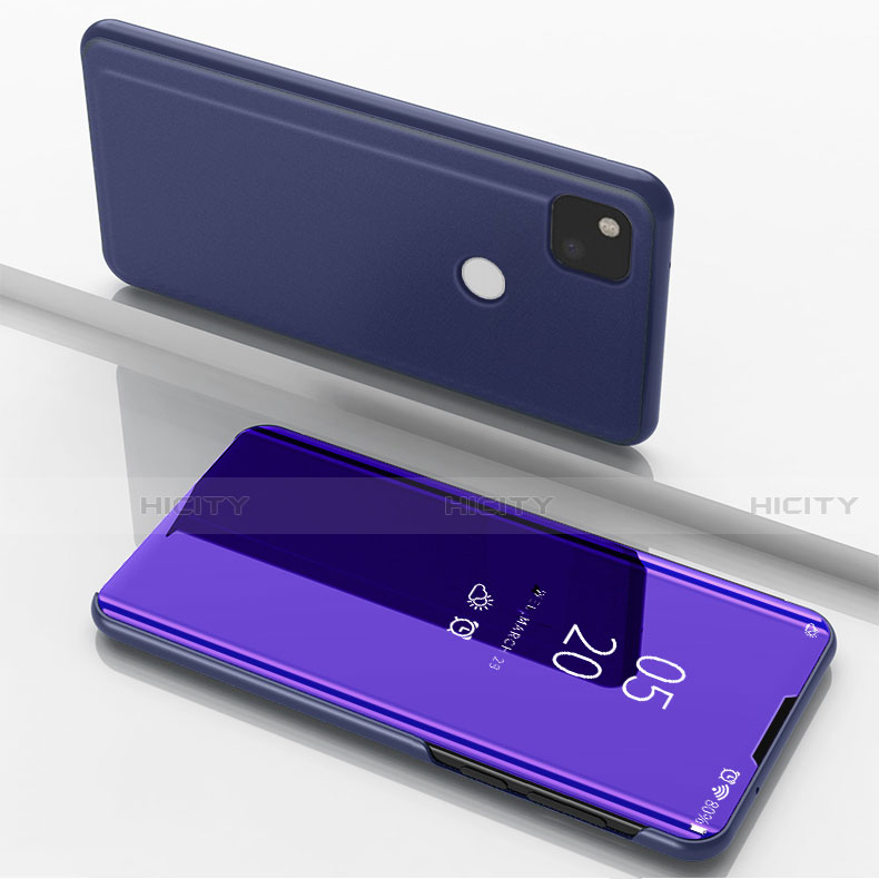 Custodia Portafoglio In Pelle Cover con Supporto Laterale Specchio Cover per Google Pixel 4a Viola