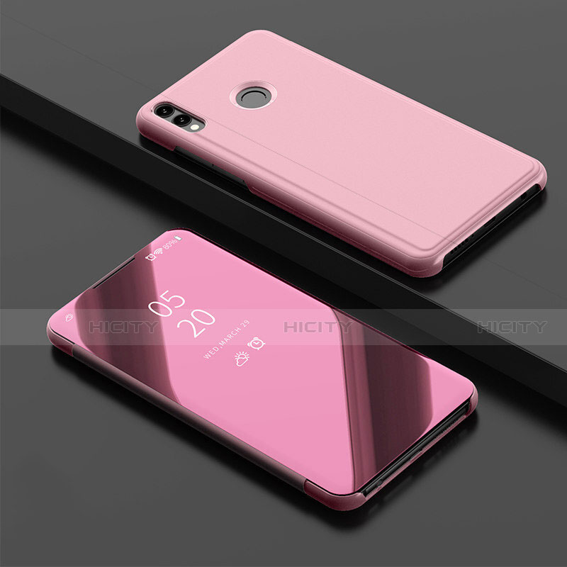 Custodia Portafoglio In Pelle Cover con Supporto Laterale Specchio Cover per Huawei Enjoy 9 Plus Oro Rosa