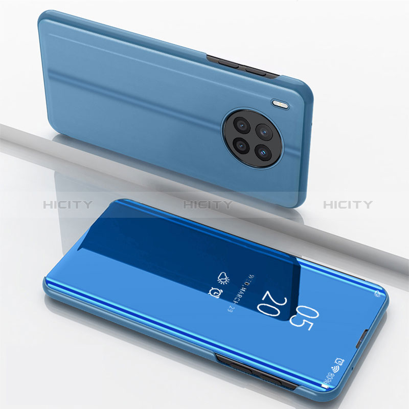 Custodia Portafoglio In Pelle Cover con Supporto Laterale Specchio Cover per Huawei Honor 50 Lite Blu