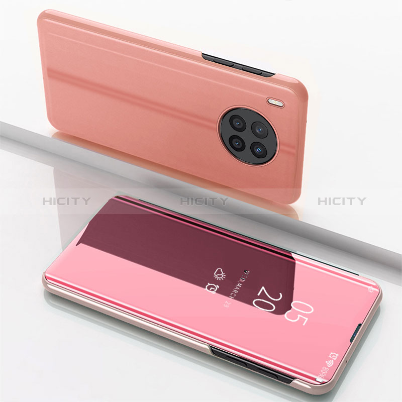 Custodia Portafoglio In Pelle Cover con Supporto Laterale Specchio Cover per Huawei Honor 50 Lite Oro Rosa