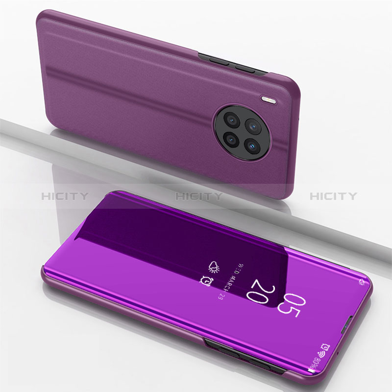 Custodia Portafoglio In Pelle Cover con Supporto Laterale Specchio Cover per Huawei Honor 50 Lite Viola