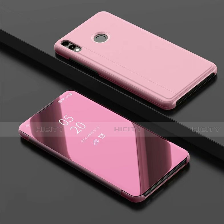 Custodia Portafoglio In Pelle Cover con Supporto Laterale Specchio Cover per Huawei Honor 8X Oro Rosa