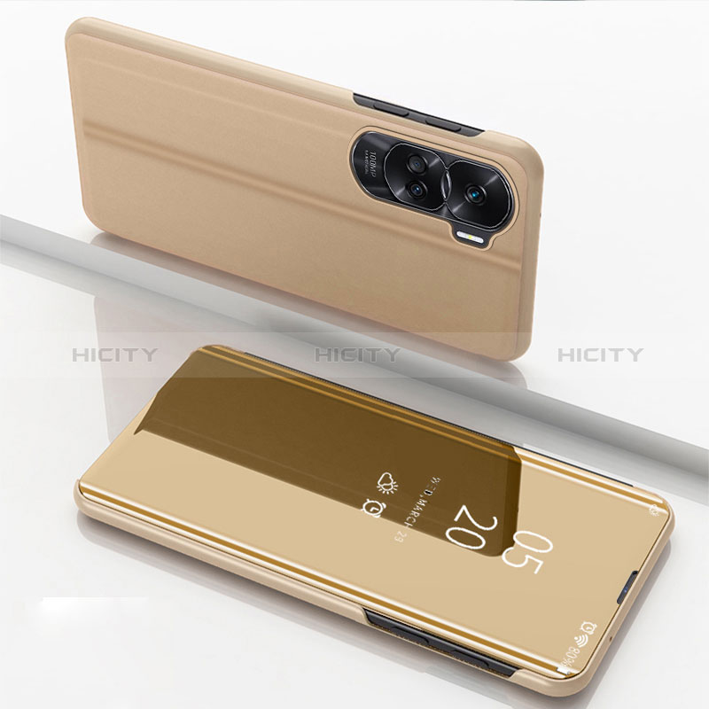 Custodia Portafoglio In Pelle Cover con Supporto Laterale Specchio Cover per Huawei Honor 90 Lite 5G Oro