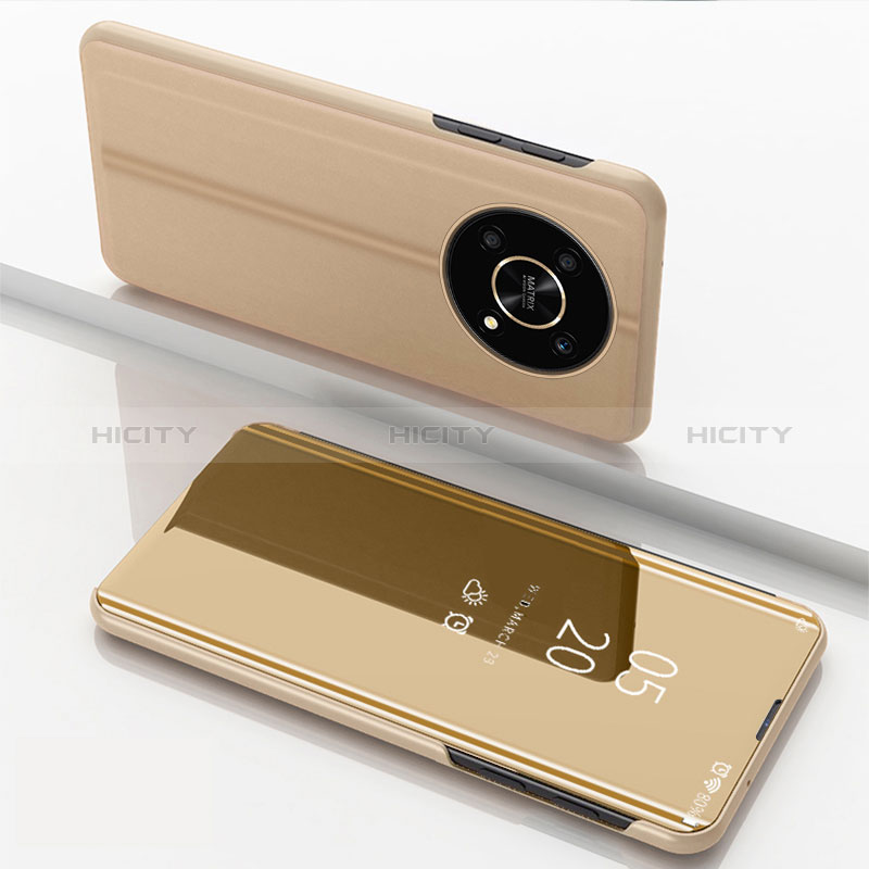 Custodia Portafoglio In Pelle Cover con Supporto Laterale Specchio Cover per Huawei Honor Magic4 Lite 5G Oro