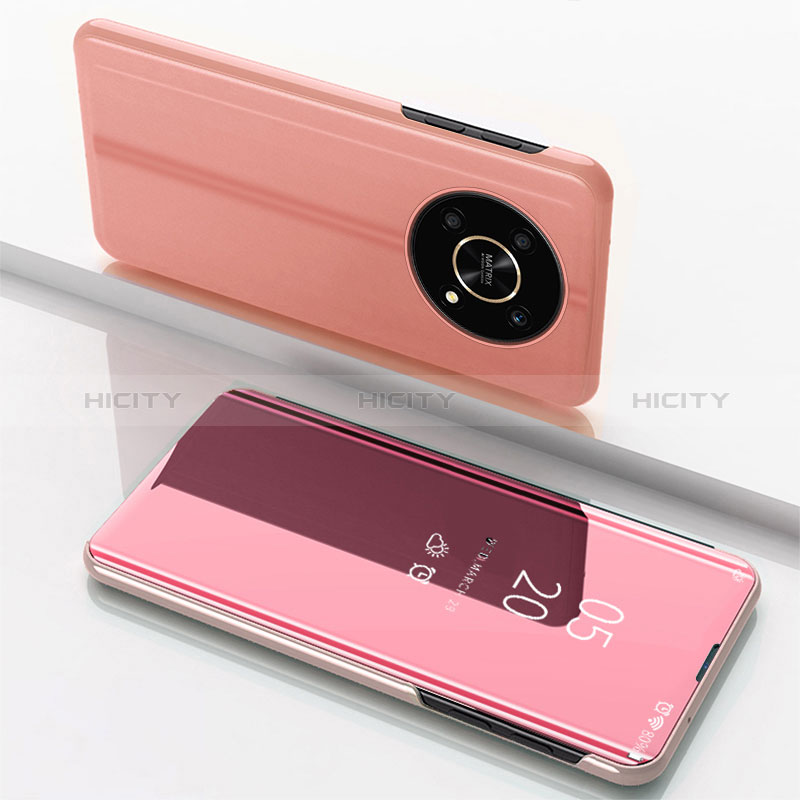 Custodia Portafoglio In Pelle Cover con Supporto Laterale Specchio Cover per Huawei Honor Magic4 Lite 5G Oro Rosa