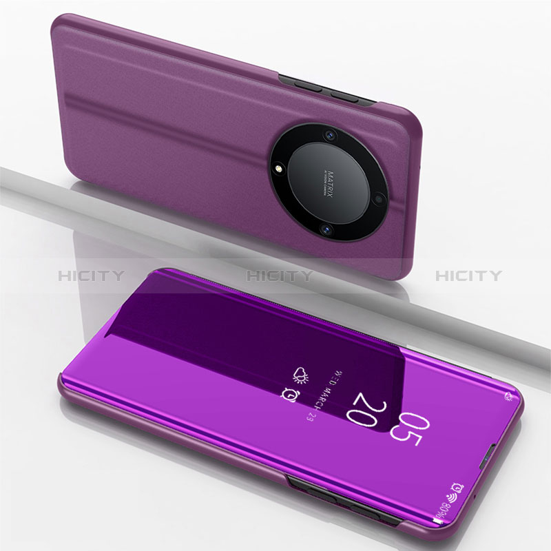 Custodia Portafoglio In Pelle Cover con Supporto Laterale Specchio Cover per Huawei Honor Magic5 Lite 5G Viola