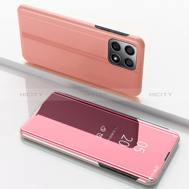 Custodia Portafoglio In Pelle Cover con Supporto Laterale Specchio Cover per Huawei Honor X30i Oro Rosa