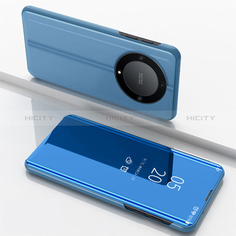 Custodia Portafoglio In Pelle Cover con Supporto Laterale Specchio Cover per Huawei Honor X9a 5G Blu
