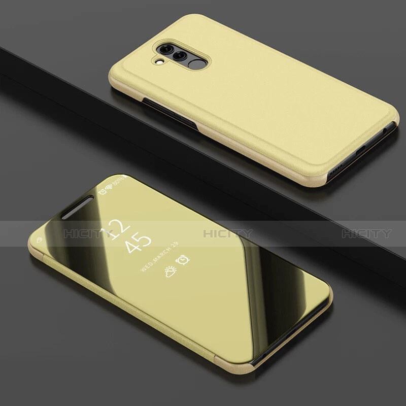 Custodia Portafoglio In Pelle Cover con Supporto Laterale Specchio Cover per Huawei Mate 20 Lite Oro