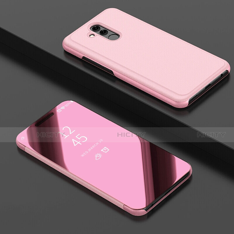 Custodia Portafoglio In Pelle Cover con Supporto Laterale Specchio Cover per Huawei Mate 20 Lite Oro Rosa