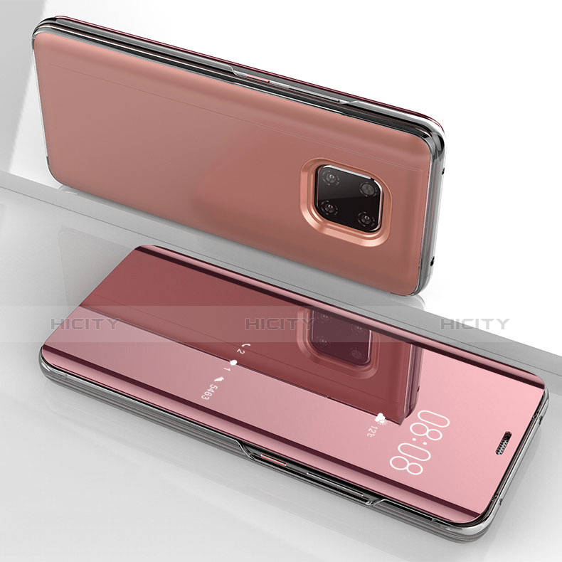 Custodia Portafoglio In Pelle Cover con Supporto Laterale Specchio Cover per Huawei Mate 20 Pro Oro Rosa