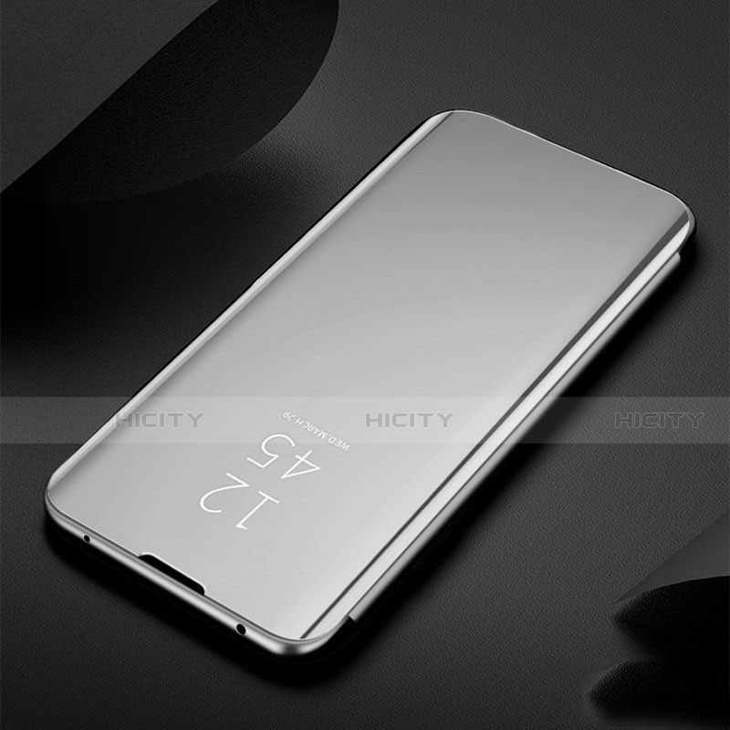 Custodia Portafoglio In Pelle Cover con Supporto Laterale Specchio Cover per Huawei Nova 6 5G Argento