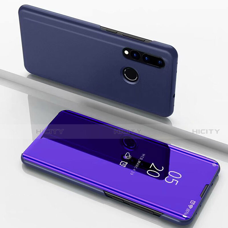 Custodia Portafoglio In Pelle Cover con Supporto Laterale Specchio Cover per Huawei P Smart+ Plus Blu