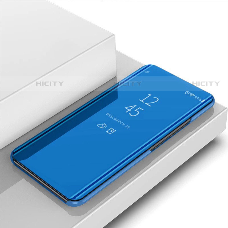 Custodia Portafoglio In Pelle Cover con Supporto Laterale Specchio Cover per Huawei P Smart Pro (2019) Blu