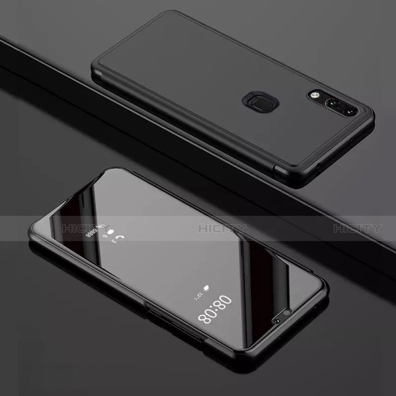 Custodia Portafoglio In Pelle Cover con Supporto Laterale Specchio Cover per Huawei Y7 (2019) Nero