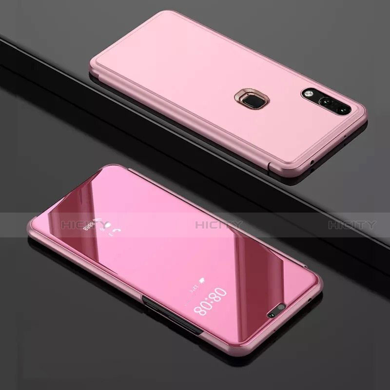 Custodia Portafoglio In Pelle Cover con Supporto Laterale Specchio Cover per Huawei Y7 (2019) Oro Rosa