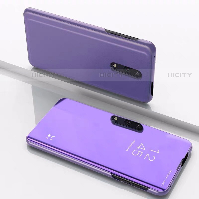 Custodia Portafoglio In Pelle Cover con Supporto Laterale Specchio Cover per OnePlus 7 Viola