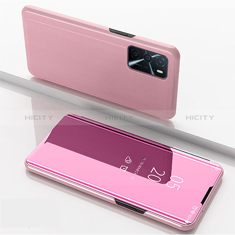 Custodia Portafoglio In Pelle Cover con Supporto Laterale Specchio Cover per Oppo A16 Oro Rosa