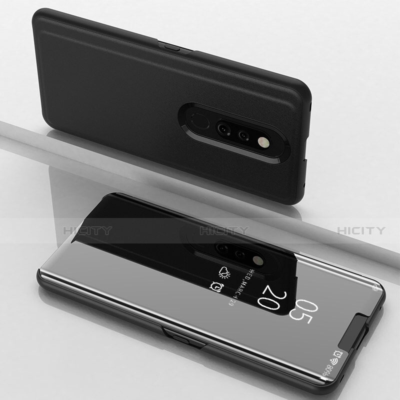 Custodia Portafoglio In Pelle Cover con Supporto Laterale Specchio Cover per Oppo A9 Nero