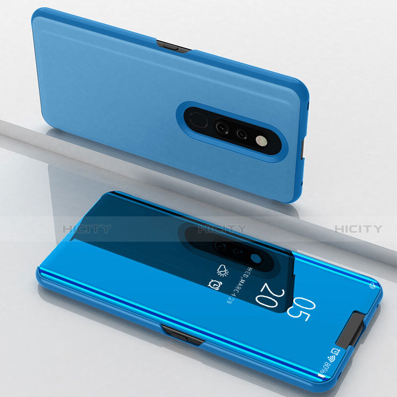 Custodia Portafoglio In Pelle Cover con Supporto Laterale Specchio Cover per Oppo A9X Cielo Blu