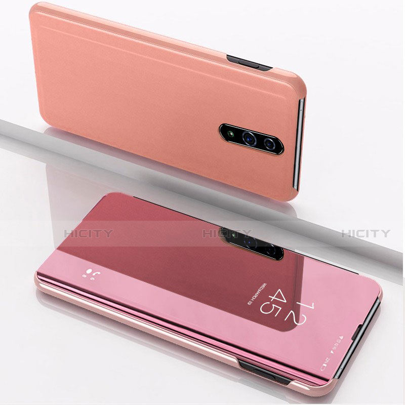 Custodia Portafoglio In Pelle Cover con Supporto Laterale Specchio Cover per Oppo Reno Oro Rosa