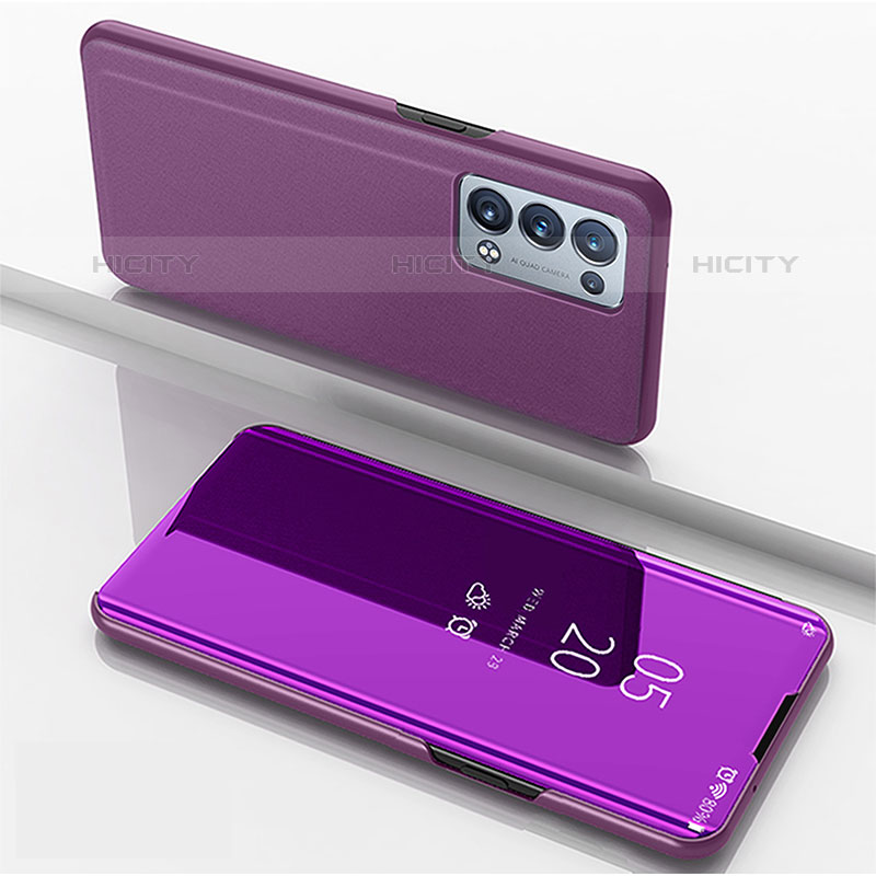 Custodia Portafoglio In Pelle Cover con Supporto Laterale Specchio Cover per Oppo Reno6 Pro 5G Viola