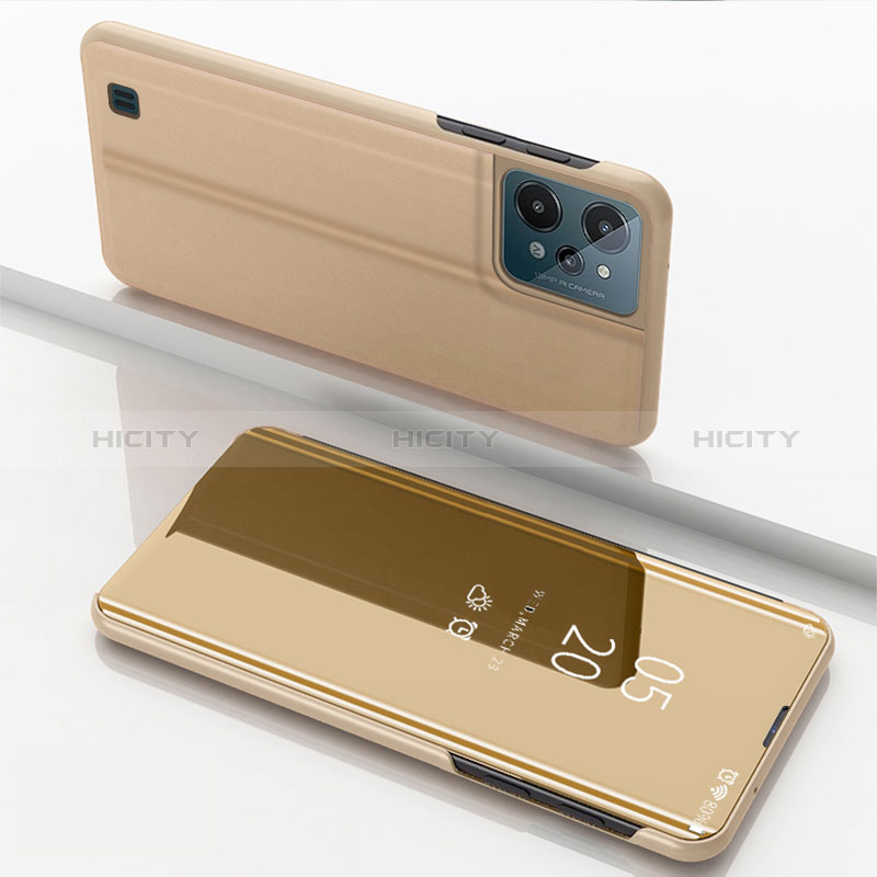 Custodia Portafoglio In Pelle Cover con Supporto Laterale Specchio Cover per Realme C31 Oro