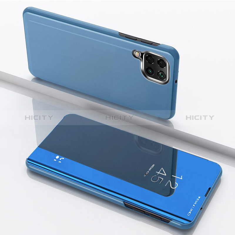 Custodia Portafoglio In Pelle Cover con Supporto Laterale Specchio Cover per Samsung Galaxy A12 Nacho Blu