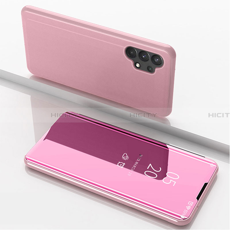 Custodia Portafoglio In Pelle Cover con Supporto Laterale Specchio Cover per Samsung Galaxy A32 4G Oro Rosa