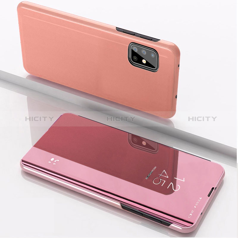 Custodia Portafoglio In Pelle Cover con Supporto Laterale Specchio Cover per Samsung Galaxy A71 4G A715 Oro Rosa